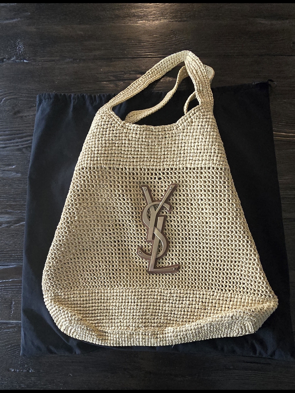 New Saint Laurent Beige Raffia Tote with Gold Logo AMAZING BAG! - Picture 8 of 15